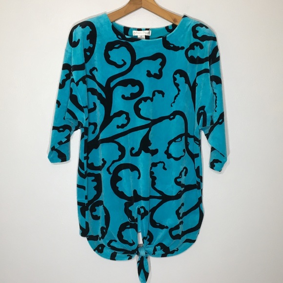 Vintage 80s Teal Black Velour Long Oversized Tunic - Picture 15 of 15